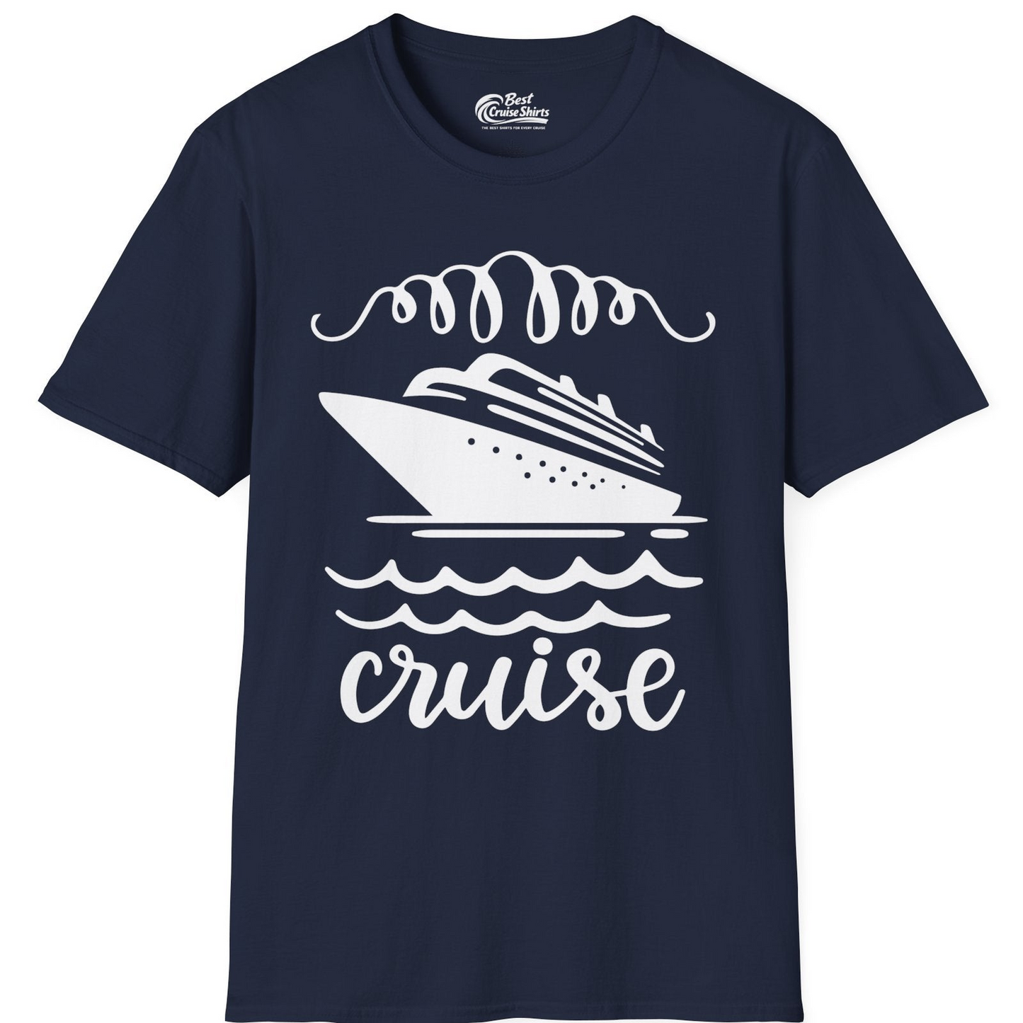 Cruise Ship and Ocean Waves Bold Nautical Graphic Cruise Shirt — T-Shirt T-Shirt – Navy – Best Cruise Shirts