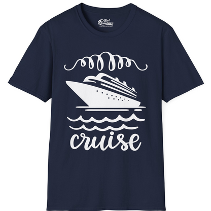 Cruise Ship and Ocean Waves Bold Nautical Graphic Cruise Shirt — T-Shirt T-Shirt – Navy – Best Cruise Shirts