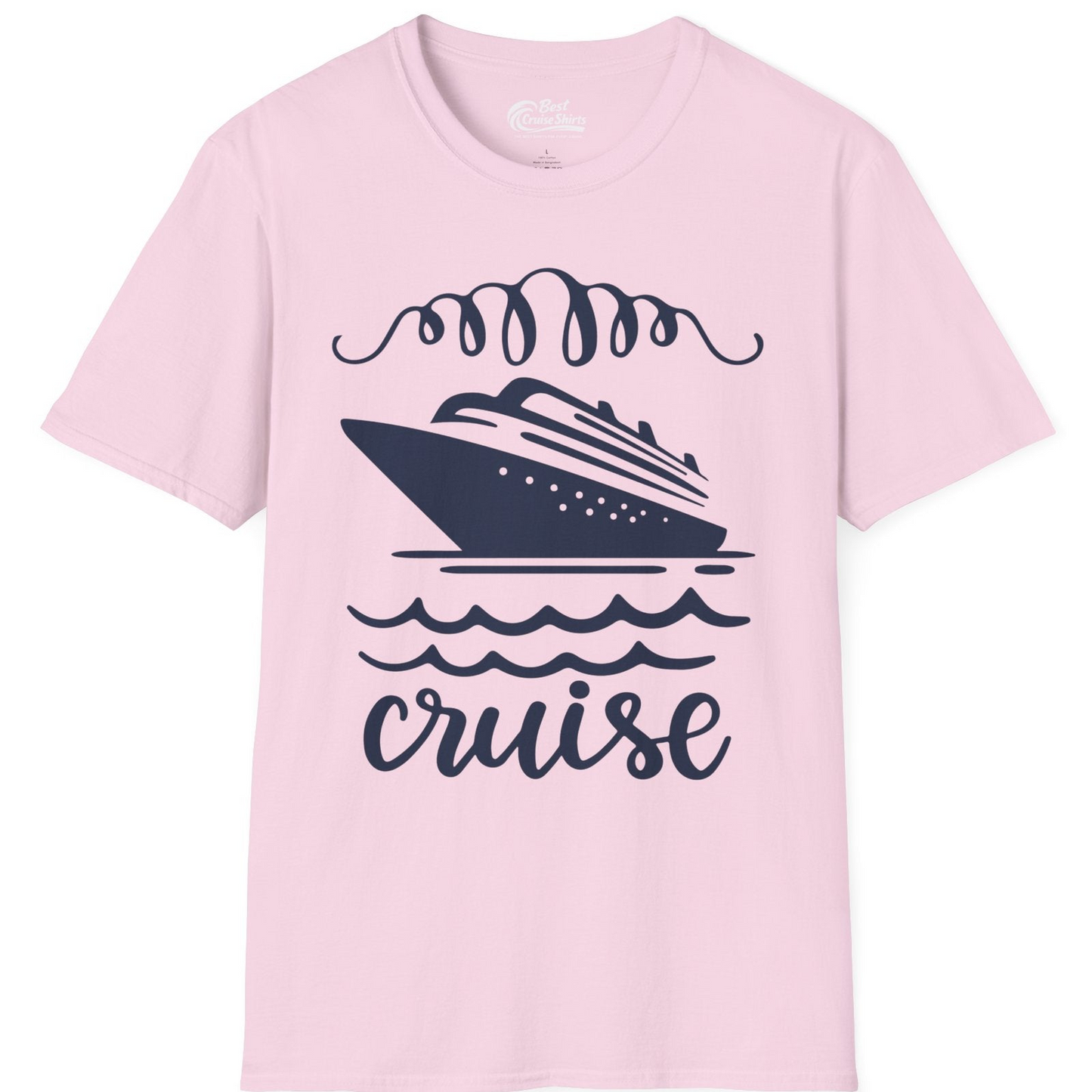 Cruise Ship and Ocean Waves Bold Nautical Graphic Cruise Shirt — T-Shirt T-Shirt – Light Pink – Best Cruise Shirts