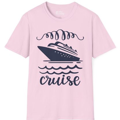 Cruise Ship and Ocean Waves Bold Nautical Graphic Cruise Shirt — T-Shirt T-Shirt – Light Pink – Best Cruise Shirts