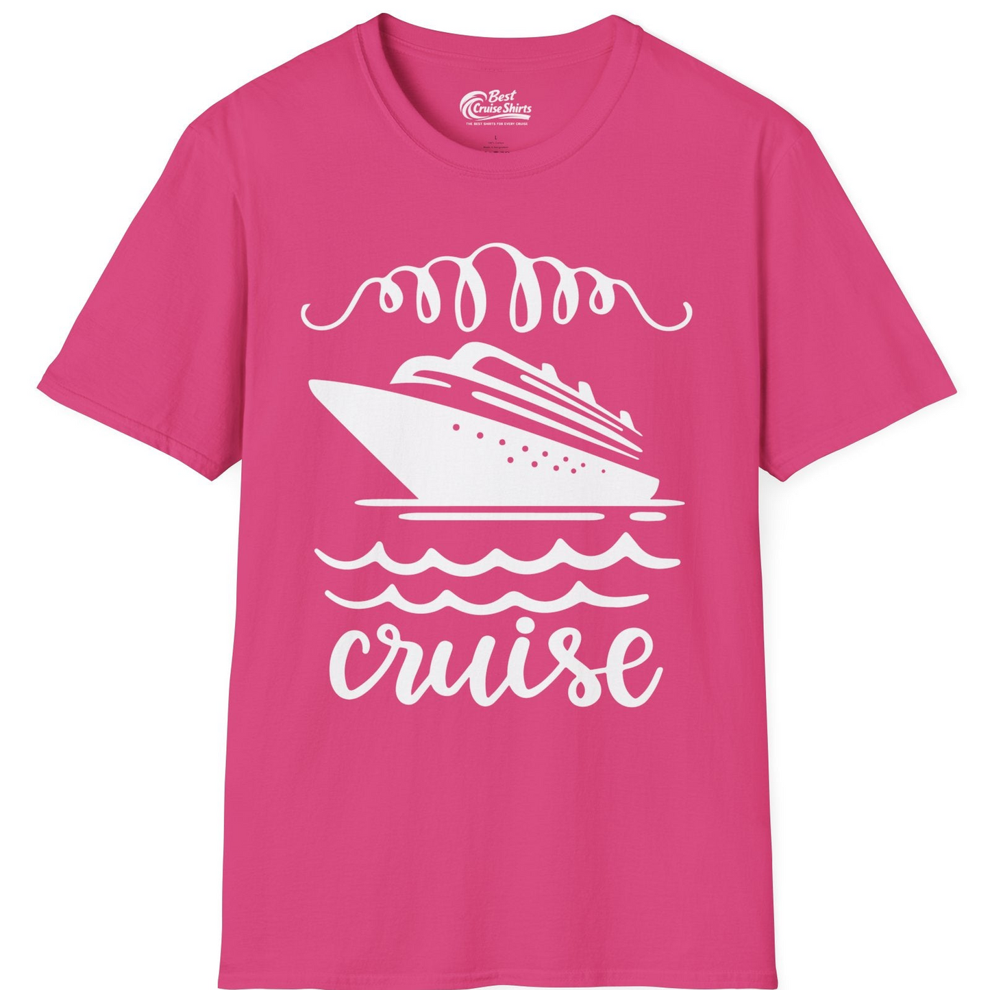 Cruise Ship and Ocean Waves Bold Nautical Graphic Cruise Shirt — T-Shirt T-Shirt – Heliconia – Best Cruise Shirts