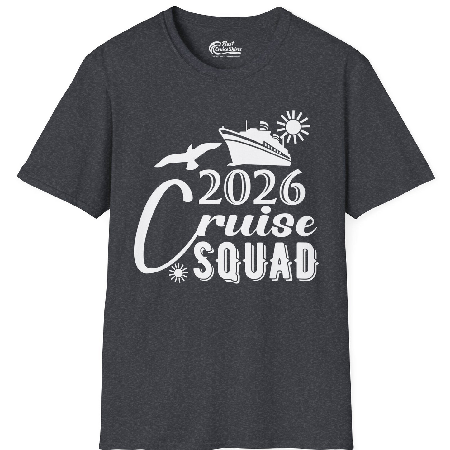 2026 Cruise Squad Shirt Nautical Group Matching Family Vacation Tee — T-Shirt T-Shirt – Dark Heather Grey – Best Cruise Shirts