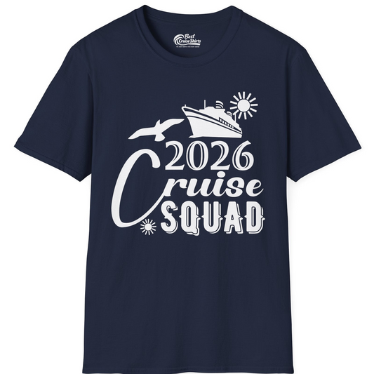 2026 Cruise Squad Shirt Nautical Group Matching Family Vacation Tee — T-Shirt T-Shirt – Navy – Best Cruise Shirts