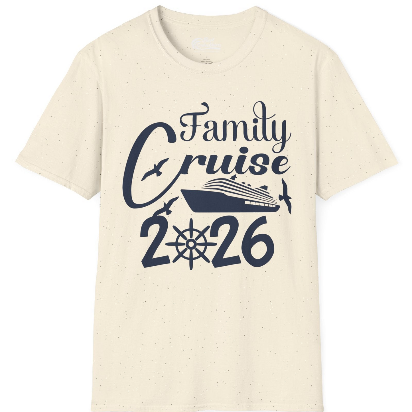 Family Cruise 2026 Shirt with Cruise Ship and Seagulls Graphic — T-Shirt T-Shirt – Natural – Best Cruise Shirts