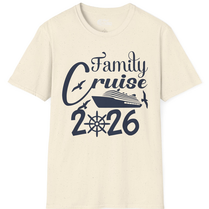 Family Cruise 2026 Shirt with Cruise Ship and Seagulls Graphic — T-Shirt T-Shirt – Natural – Best Cruise Shirts