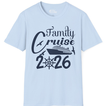 Family Cruise 2026 Shirt with Cruise Ship and Seagulls Graphic — T-Shirt T-Shirt – Light Blue – Best Cruise Shirts