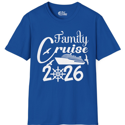 Family Cruise 2026 Shirt with Cruise Ship and Seagulls Graphic — T-Shirt T-Shirt – Royal – Best Cruise Shirts