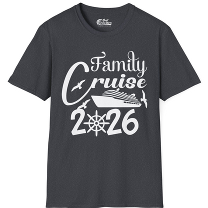 Family Cruise 2026 Shirt with Cruise Ship and Seagulls Graphic — T-Shirt T-Shirt – Dark Heather Grey – Best Cruise Shirts