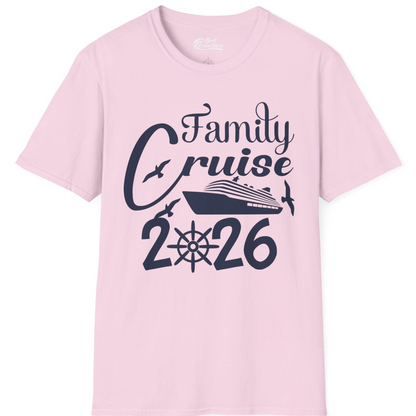 Family Cruise 2026 Shirt with Cruise Ship and Seagulls Graphic — T-Shirt T-Shirt – Light Pink – Best Cruise Shirts
