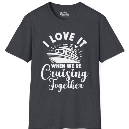 Romantic Cruise Ship Cruising Together Shirt With Hearts Design — T-Shirt T-Shirt – Dark Heather Grey – Best Cruise Shirts