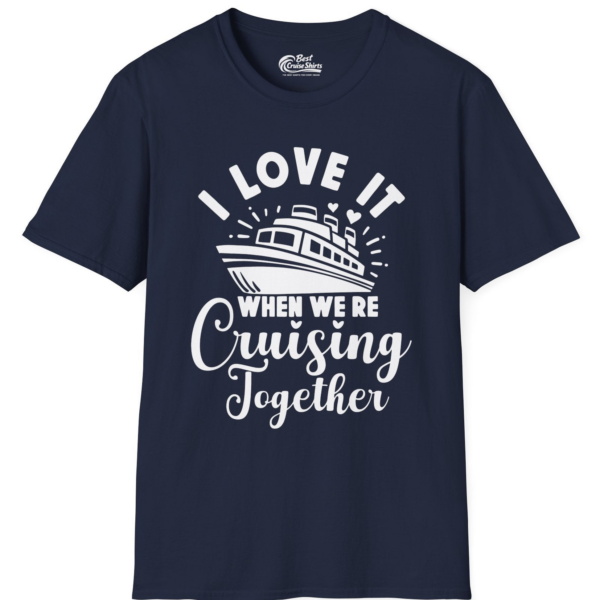 Romantic Cruise Ship Cruising Together Shirt With Hearts Design — T-Shirt T-Shirt – Navy – Best Cruise Shirts