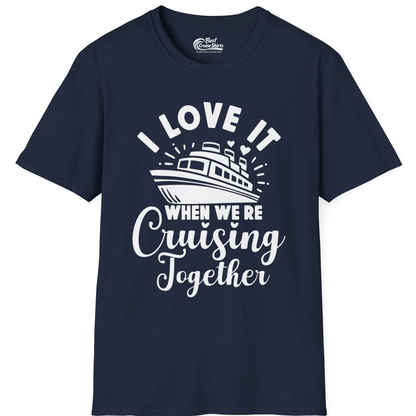 Romantic Cruise Ship Cruising Together Shirt With Hearts Design — T-Shirt T-Shirt – Navy – Best Cruise Shirts