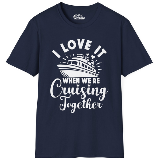Romantic Cruise Ship Cruising Together Shirt With Hearts Design — T-Shirt T-Shirt – Navy – Best Cruise Shirts