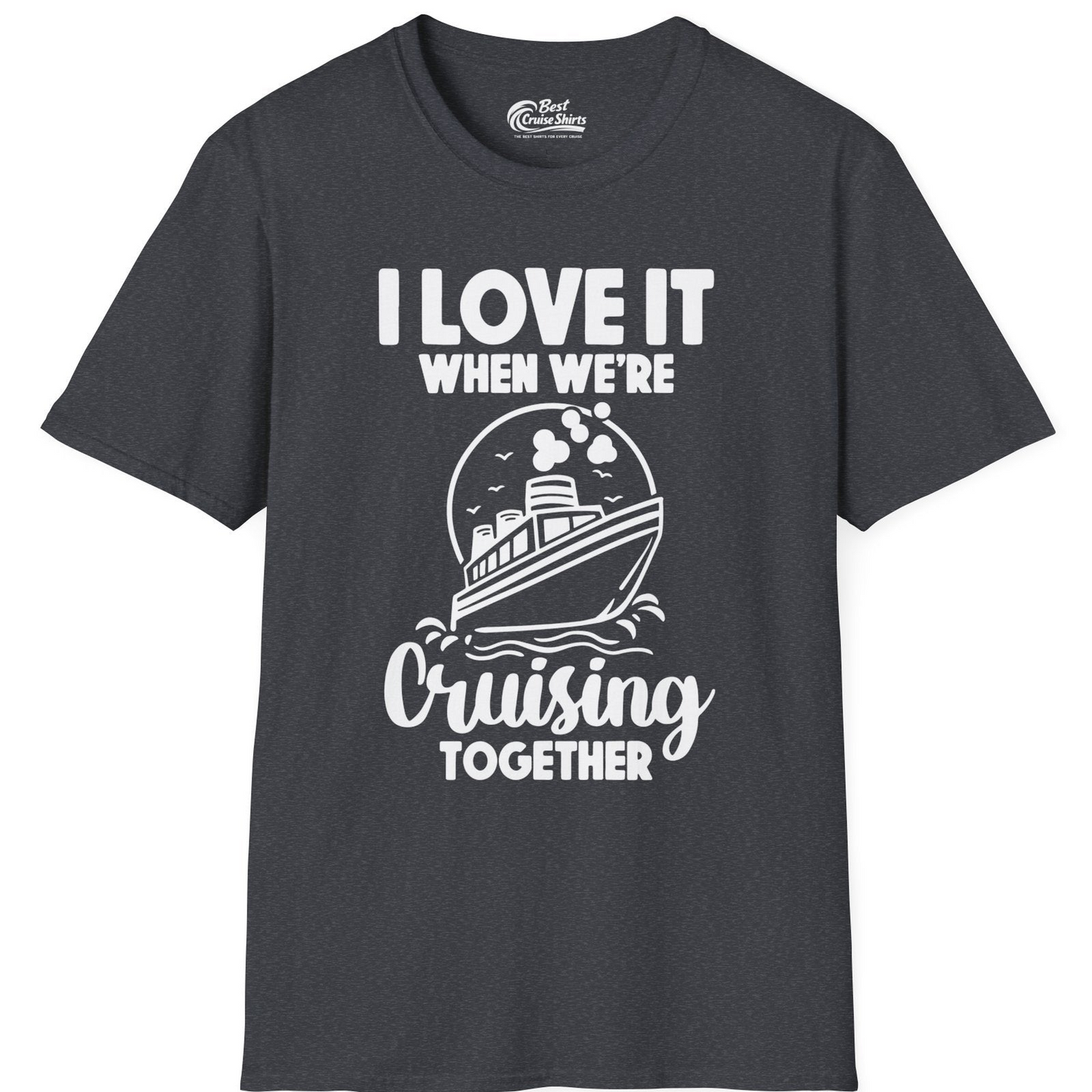 Cruising Together Bold Monochrome Cruise Ship Shirt for Groups — T-Shirt T-Shirt – Dark Heather Grey – Best Cruise Shirts