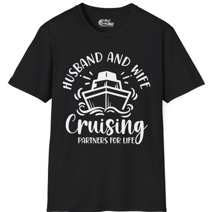 Husband and Wife Cruising Partners for Life Nautical Couples Shirt — T-Shirt T-Shirt – Black – Best Cruise Shirts