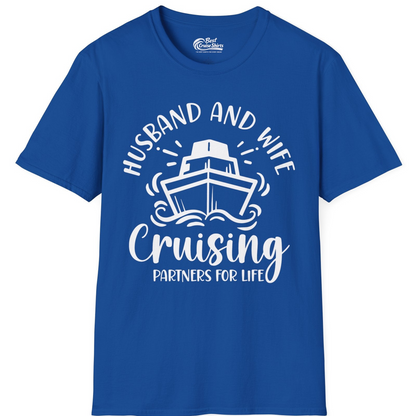 Husband and Wife Cruising Partners for Life Nautical Couples Shirt — T-Shirt T-Shirt – Royal – Best Cruise Shirts