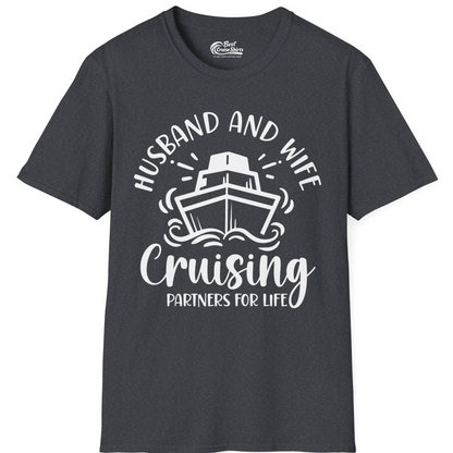 Husband and Wife Cruising Partners for Life Nautical Couples Shirt — T-Shirt T-Shirt – Dark Heather Grey – Best Cruise Shirts