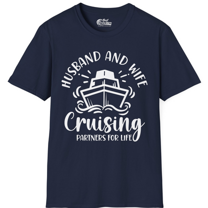 Husband and Wife Cruising Partners for Life Nautical Couples Shirt — T-Shirt T-Shirt – Navy – Best Cruise Shirts