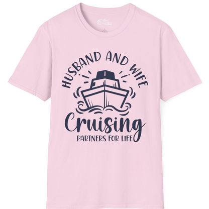 Husband and Wife Cruising Partners for Life Nautical Couples Shirt — T-Shirt T-Shirt – Light Pink – Best Cruise Shirts