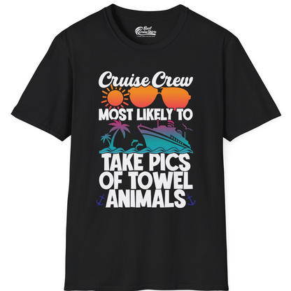 Cruise Crew Towel Animal Photo Squad Tropical Sunset Shirt — T-Shirt T-Shirt – Black – Best Cruise Shirts