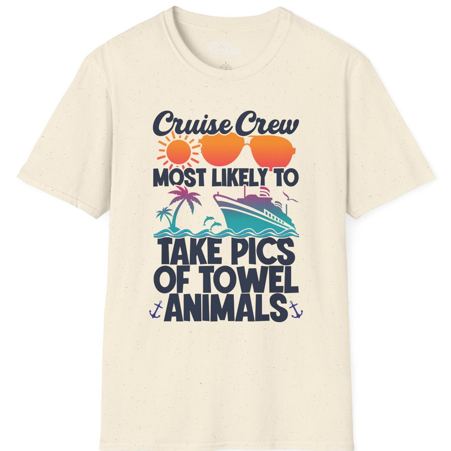 Cruise Crew Towel Animal Photo Squad Tropical Sunset Shirt — T-Shirt T-Shirt – Natural – Best Cruise Shirts