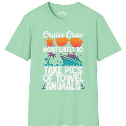 Cruise Crew Towel Animal Photo Squad Tropical Sunset Shirt — T-Shirt T-Shirt – Mint Green – Best Cruise Shirts