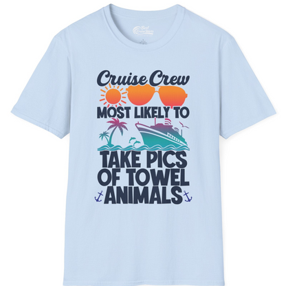 Cruise Crew Towel Animal Photo Squad Tropical Sunset Shirt — T-Shirt T-Shirt – Light Blue – Best Cruise Shirts
