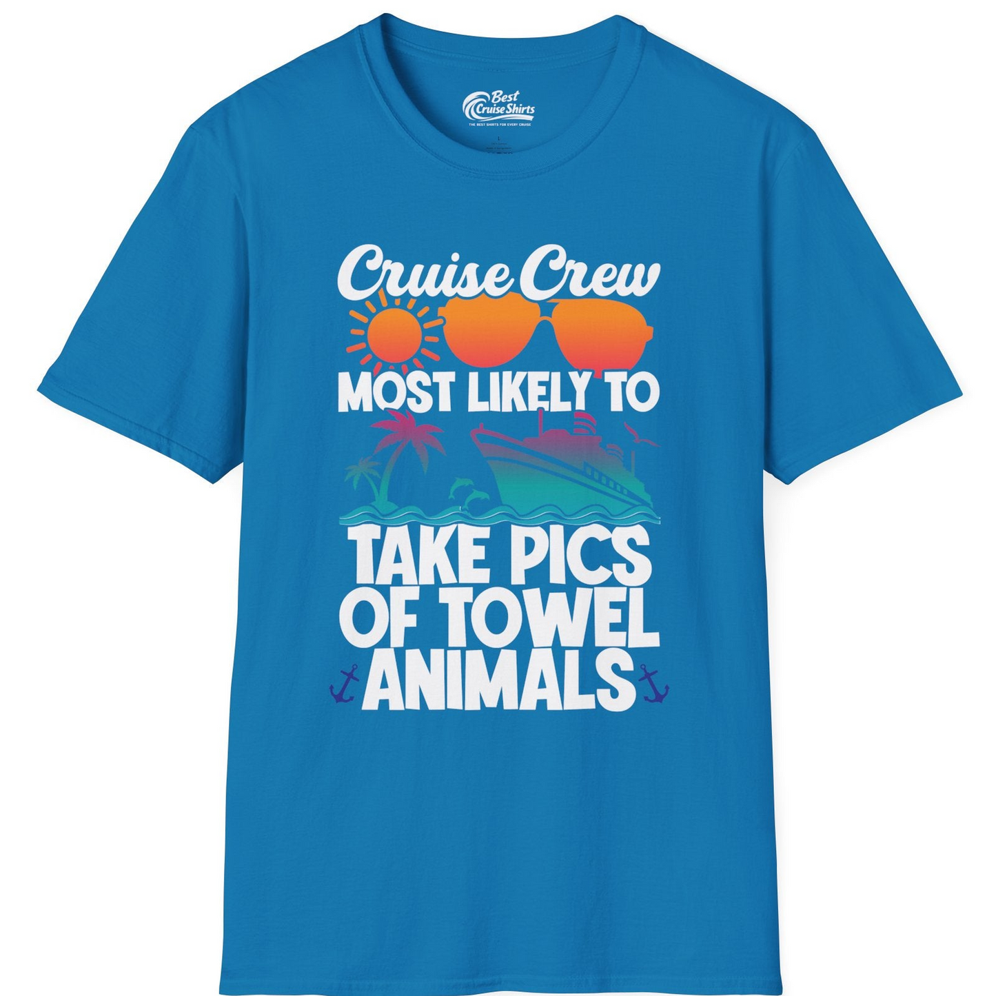 Cruise Crew Towel Animal Photo Squad Tropical Sunset Shirt — T-Shirt T-Shirt – Sapphire – Best Cruise Shirts