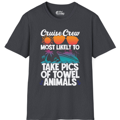 Cruise Crew Towel Animal Photo Squad Tropical Sunset Shirt — T-Shirt T-Shirt – Dark Heather Grey – Best Cruise Shirts