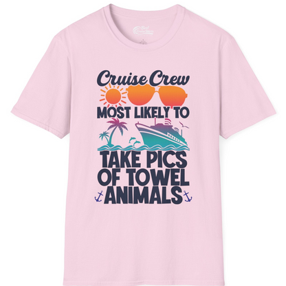 Cruise Crew Towel Animal Photo Squad Tropical Sunset Shirt — T-Shirt T-Shirt – Light Pink – Best Cruise Shirts