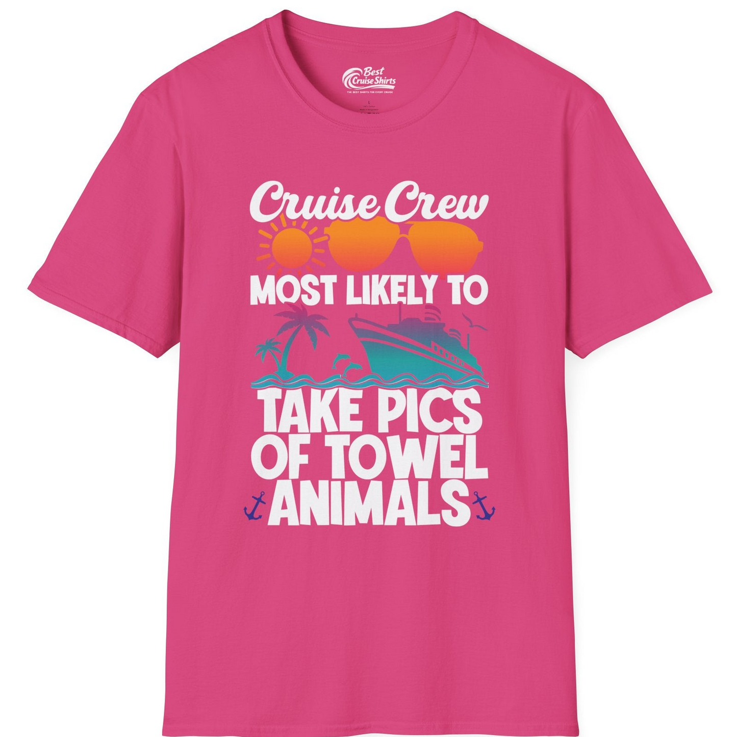 Cruise Crew Towel Animal Photo Squad Tropical Sunset Shirt — T-Shirt T-Shirt – Heliconia – Best Cruise Shirts