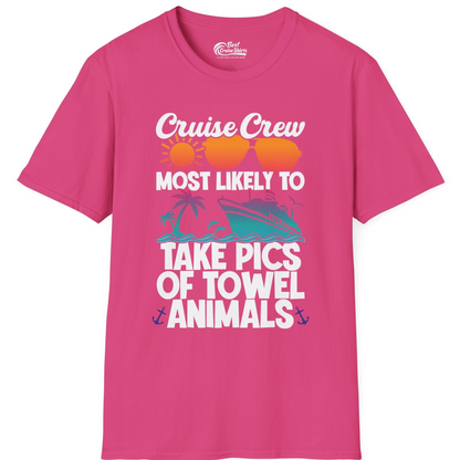 Cruise Crew Towel Animal Photo Squad Tropical Sunset Shirt — T-Shirt T-Shirt – Heliconia – Best Cruise Shirts