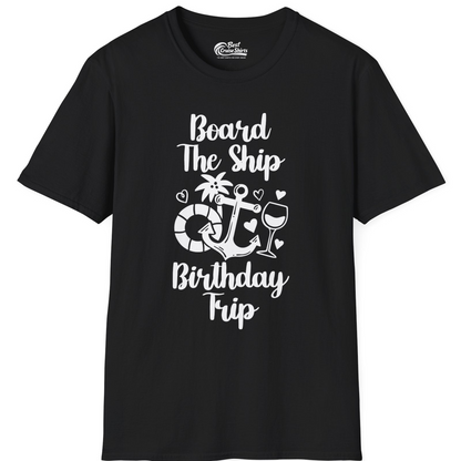 Board the Ship Cruise Birthday Shirt With Nautical Party Icons — T-Shirt T-Shirt – Black – Best Cruise Shirts