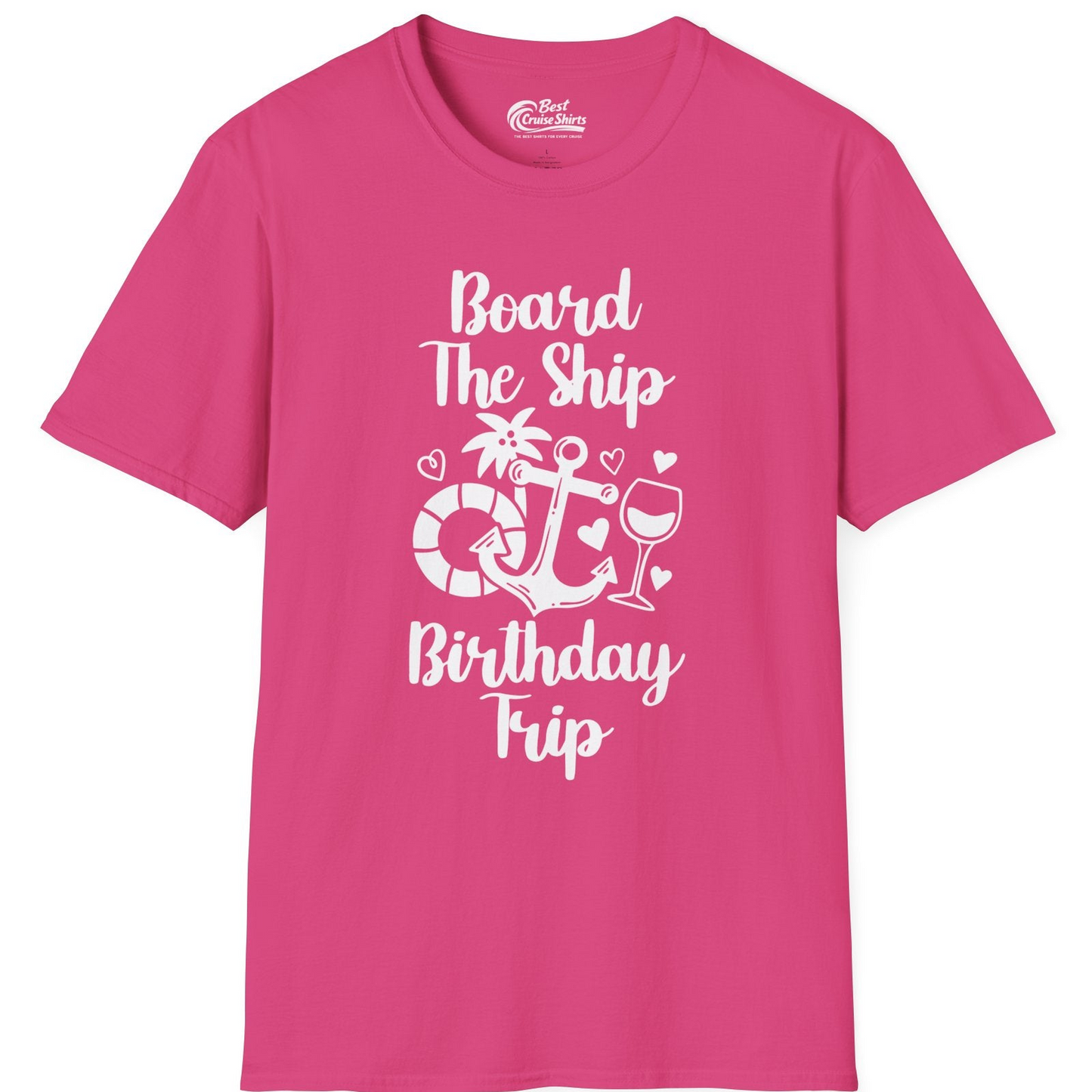Board the Ship Cruise Birthday Shirt With Nautical Party Icons — T-Shirt T-Shirt – Heliconia – Best Cruise Shirts