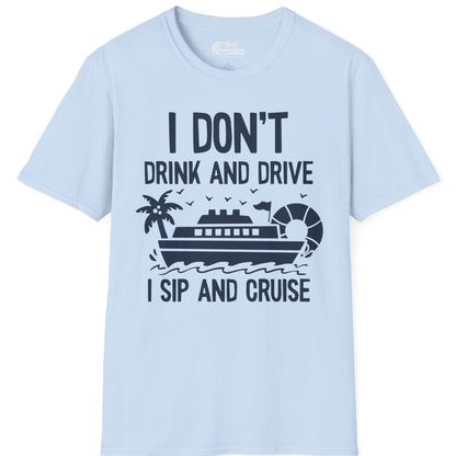 I Sip And Cruise Funny Drinking Shirt With Cruise Ship And Tropics — T-Shirt T-Shirt – Light Blue – Best Cruise Shirts