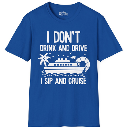 I Sip And Cruise Funny Drinking Shirt With Cruise Ship And Tropics — T-Shirt T-Shirt – Royal – Best Cruise Shirts