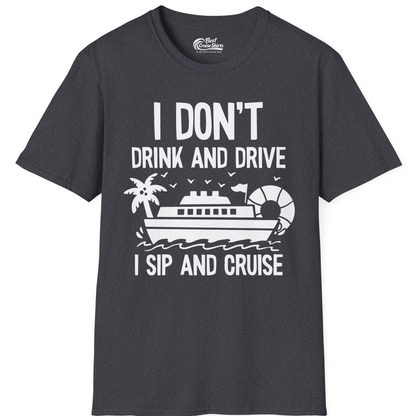 I Sip And Cruise Funny Drinking Shirt With Cruise Ship And Tropics — T-Shirt T-Shirt – Dark Heather Grey – Best Cruise Shirts