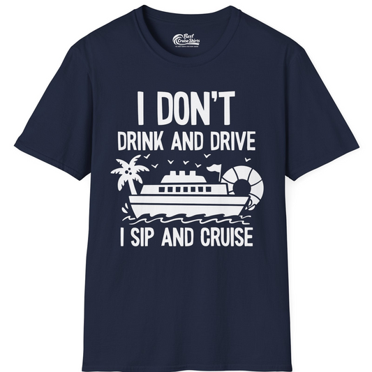 I Sip And Cruise Funny Drinking Shirt With Cruise Ship And Tropics — T-Shirt T-Shirt – Navy – Best Cruise Shirts