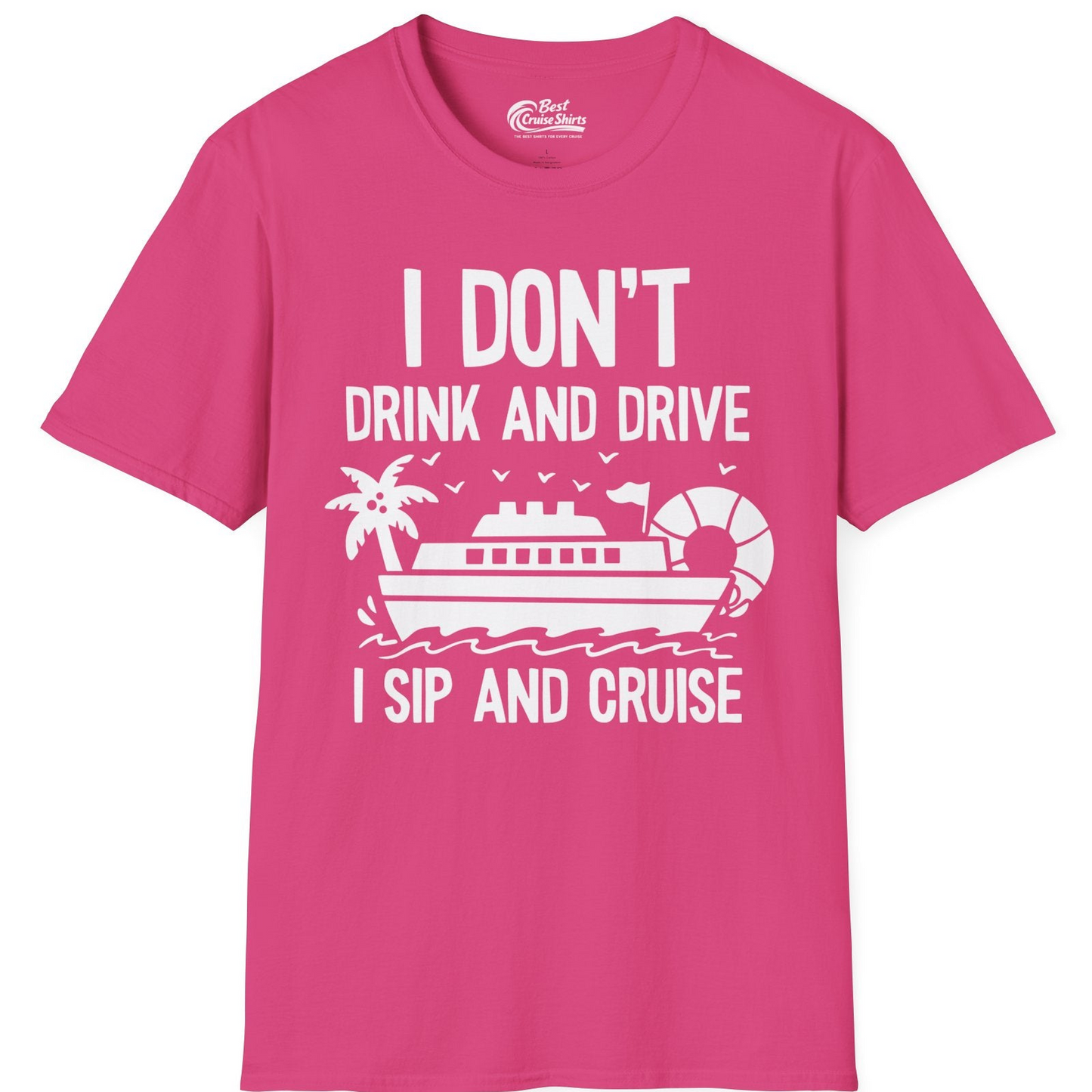 I Sip And Cruise Funny Drinking Shirt With Cruise Ship And Tropics — T-Shirt T-Shirt – Heliconia – Best Cruise Shirts