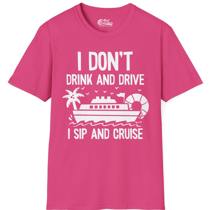 I Sip And Cruise Funny Drinking Shirt With Cruise Ship And Tropics — T-Shirt T-Shirt – Heliconia – Best Cruise Shirts
