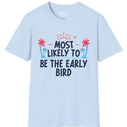Early Bird Tropical Sunrise Shirt T-Shirt – Light Blue – Best Cruise Shirts