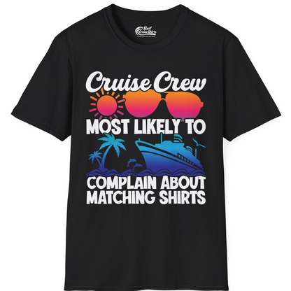 Cruise Crew Funny Matching Shirt Bold Sunglasses Tropical Ship Tee — T-Shirt T-Shirt – Black – Best Cruise Shirts