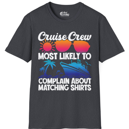Cruise Crew Funny Matching Shirt Bold Sunglasses Tropical Ship Tee — T-Shirt T-Shirt – Dark Heather Grey – Best Cruise Shirts