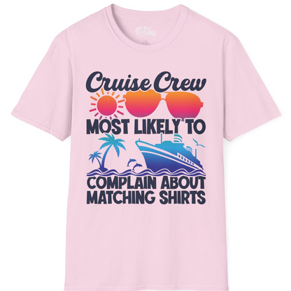 Cruise Crew Funny Matching Shirt Bold Sunglasses Tropical Ship Tee — T-Shirt T-Shirt – Light Pink – Best Cruise Shirts