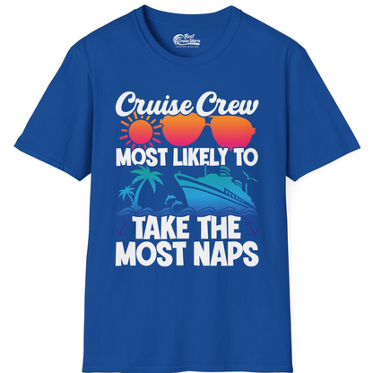 Cruise Crew Most Likely To Take The Most Naps Funny Vacation Shirt — T-Shirt T-Shirt – Royal – Best Cruise Shirts