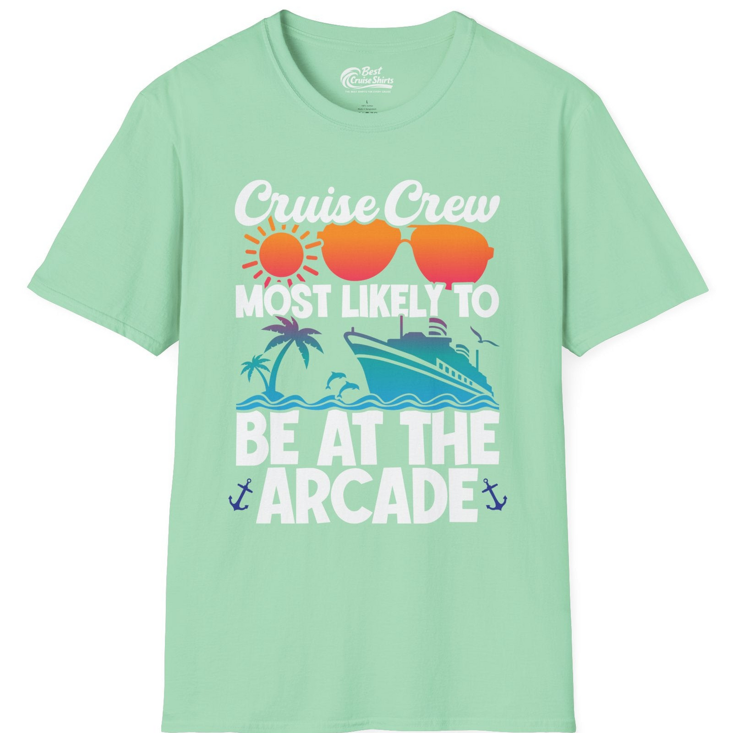 Cruise Crew Most Likely To Be At The Arcade Shirt Tropical Fun — T-Shirt T-Shirt – Mint Green – Best Cruise Shirts