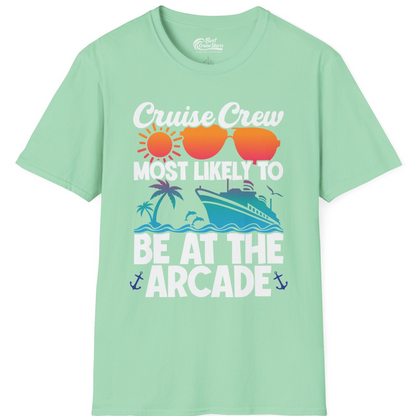 Cruise Crew Most Likely To Be At The Arcade Shirt Tropical Fun — T-Shirt T-Shirt – Mint Green – Best Cruise Shirts