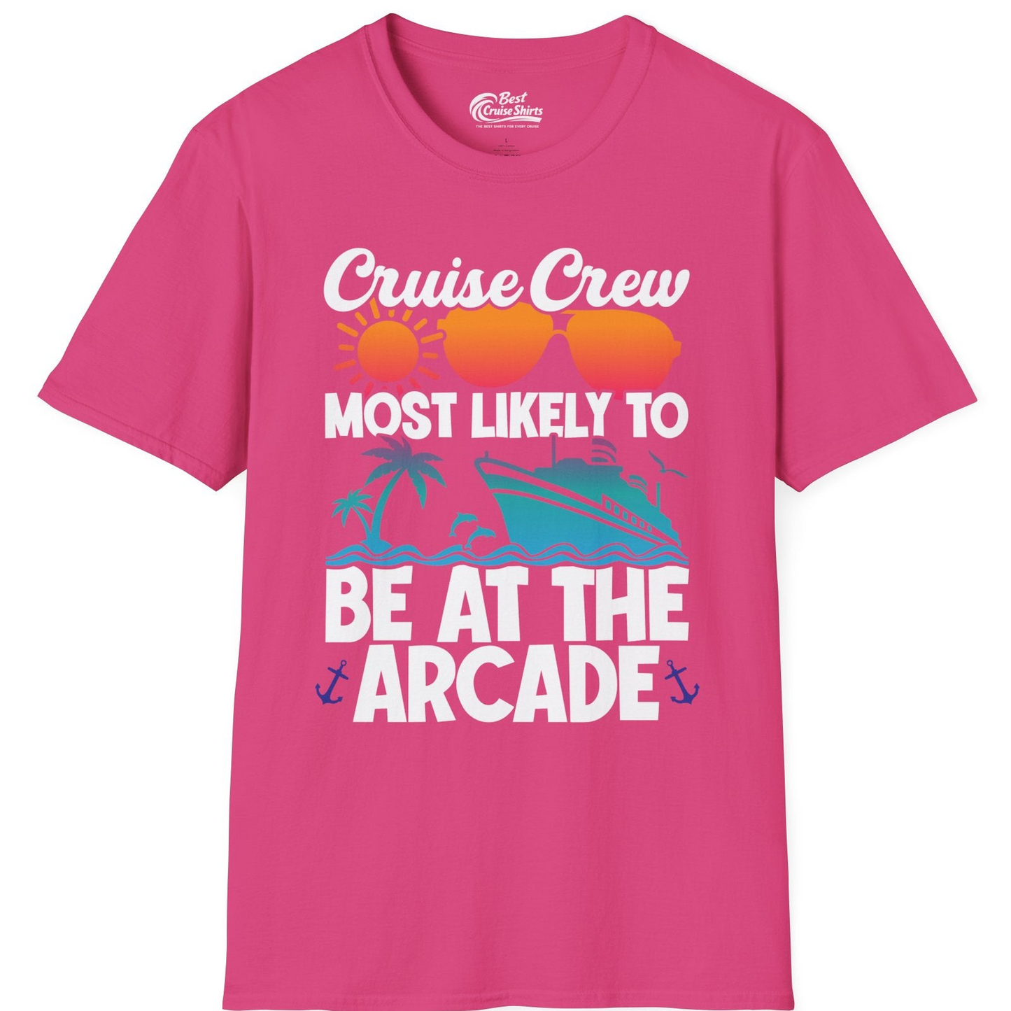 Cruise Crew Most Likely To Be At The Arcade Shirt Tropical Fun — T-Shirt T-Shirt – Heliconia – Best Cruise Shirts