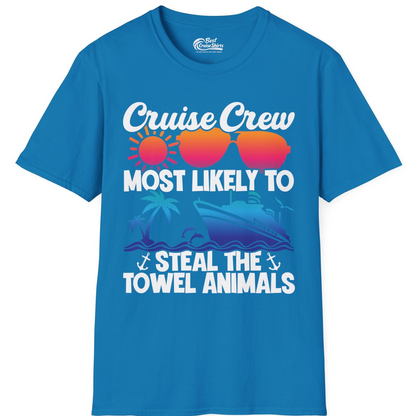 Cruise Crew Most Likely to Steal the Towel Animals Shirt — T-Shirt T-Shirt – Sapphire – Best Cruise Shirts