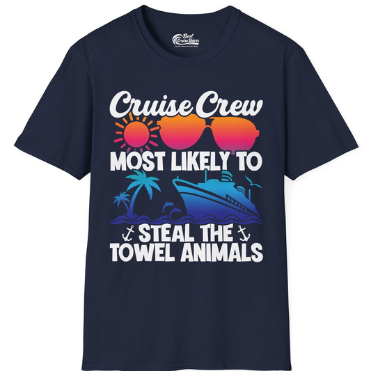 Cruise Crew Most Likely to Steal the Towel Animals Shirt — T-Shirt T-Shirt – Navy – Best Cruise Shirts